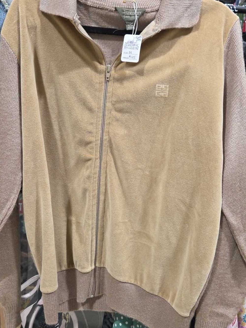 Vintage Givenchy Taupe Velour Zip-Up Sweater